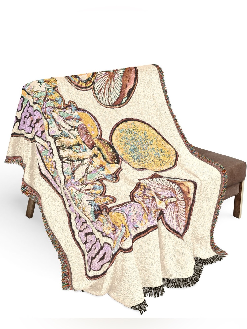 Hand Crafted Cream Botanical Throw Blanket with Pastel Accents